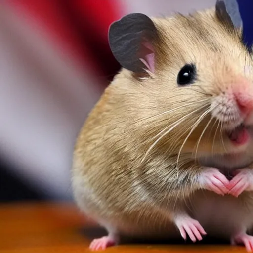 Prompt: a hamster as the president of the united states