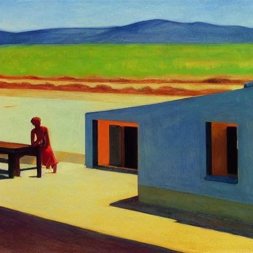 Image similar to a kibbutz in israel by edward hopper