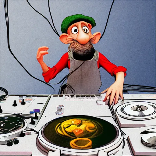 Image similar to ratatouille as a dj in bushwick, digital art