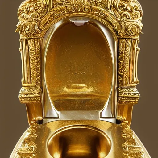 Image similar to a toilet made from solid gold. highly detailed, ornate, photorealistic