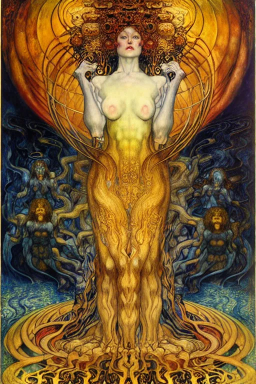 Image similar to Divine Chaos Engine by Karol Bak, Jean Delville, William Blake, Gustav Klimt, and Vincent Van Gogh, symbolist, visionary