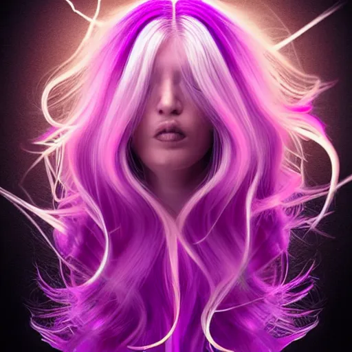 Prompt: a award winning action upper body portrait of a beautiful woman with a ombre purple pink hairstyle with head in motion and hair flying, outrun, vaporware, vivid colors, highly detailed, fine detail, intricate