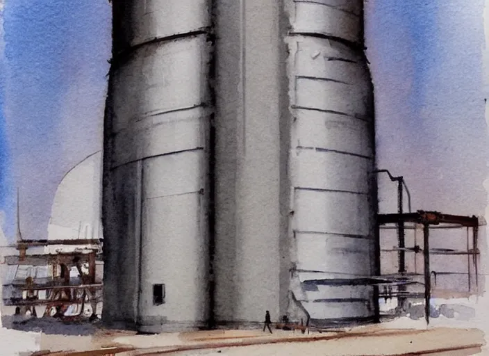 Prompt: concept art of a industrial complex silo, pinterest, artstation trending, behance, watercolor, by coby whitmore, silver, laser light,