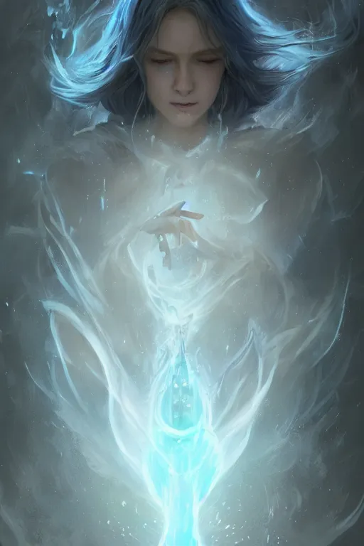 Image similar to a fancy portrait of a beautiful light mage enveloped in a light blue aura by Greg Rutkowski, Sung Choi, Mitchell Mohrhauser, Maciej Kuciara, Johnson Ting, Maxim Verehin, Peter Konig, final fantasy , mythical, 8k photorealistic, cinematic lighting, HD, high details, atmospheric,