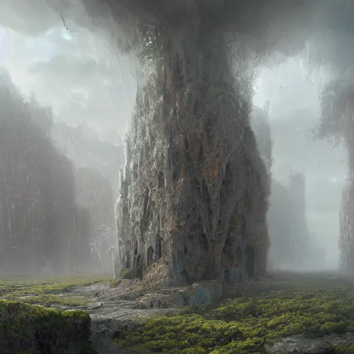 Prompt: a beautiful hyper realistic detailed matte painting of sepulcher crystal trypophobia, lost arc, overgrown by agate and purpurite, dramatic lighing,underexposed, overcast, fog, by Quentin Mabille and Moebius and Andreas Rocha and Raphael Lacoste, unreal engine, trending on artstation