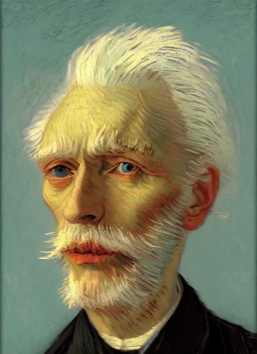 Image similar to portrait of a very old sailor with white hair, detailed realism face in painting, detailed beautiful portrait, expressionist oil painting masterpiece, 8 k resolution, smooth, sharp focus, pastel color palette, trending on artstation, by van gogh