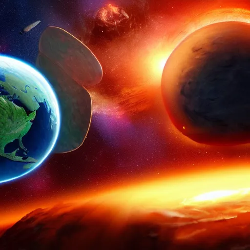 Prompt: a giant god in space destroying the planet Earth, 4k