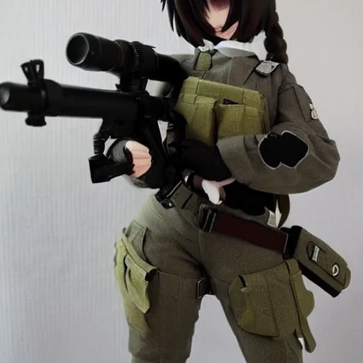 Image similar to cute fumo plush of a girl who's a top sniper, military, anime girl