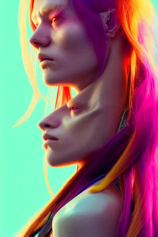 Image similar to a portrait of a beautiful young 28th century super cool post-human female wiht long colorful hair, barely human and largely biomechanical machine, hyper-realistic cyberpunk style, face by Yanjun Cheng, Irakli Nadar, design by Niel Blevins, Takayuki Takeya moody, models by 500px, dramatic cinematic lighting rendered by octane, 8k, detailed, intricate, clean and textures, trending on artstation, deviantart google images, pinterest