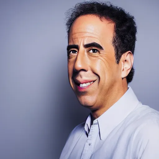 Prompt: Colored portrait photograph of asian Jerry Seinfeld. 8k resolution. Time magazine. Studio lightning. Serious!