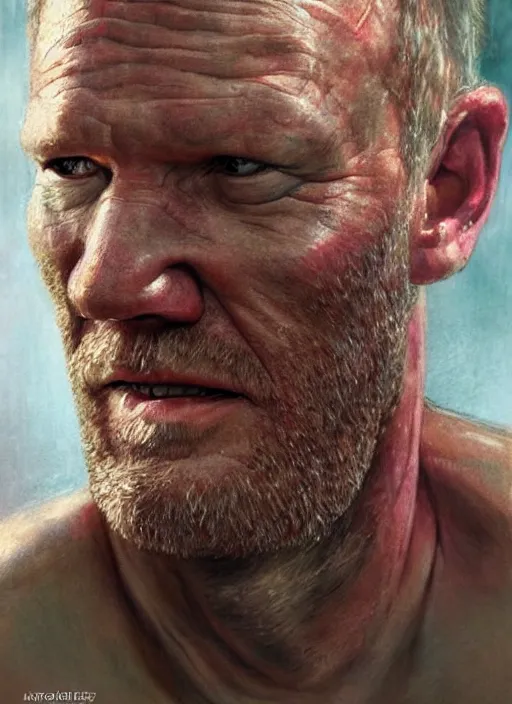 Prompt: portrait of michael rooker from slither ( 2 0 0 6 ), depth of field, soft focus, highly detailed, intricate, realistic, national geographic cover, soft glow, textured, artstation, concept art, sharp focus, illustration, art by artgerm and greg rutkowski and earl norem