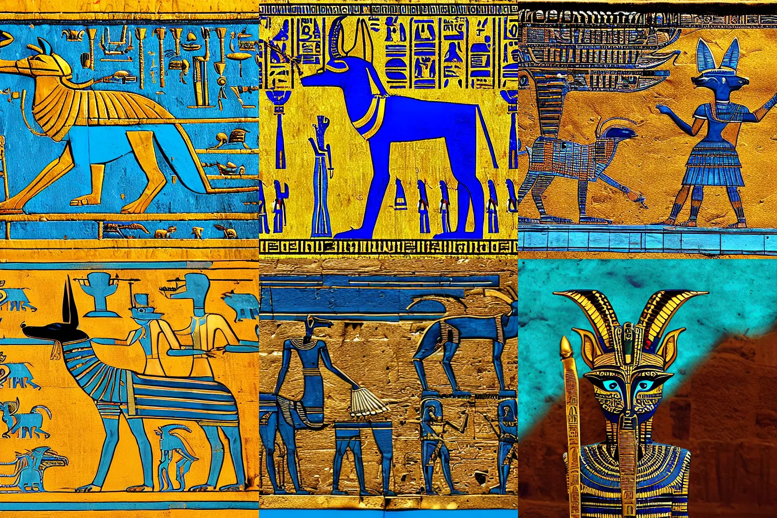 Prompt: anubis jackal god of ancient egypt luxor temple blue turquoise papyrus gold death gods necro narmer osiris isis set tuthmosis mykerinos sobek art wallpaper, digital art, hd, 3840x2160, 67510, blue, anubis, egypt, jackal, god, ancient, luxor, temple, turquoise, papyrus, gold, death, gods, necro, narmer, osiris, isis, set, tuthmosis, mykerinos, sobek