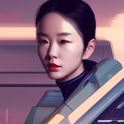 Prompt: Lee Jin-Eun by Vincent Di Fate, rule of thirds, seductive look, beautiful, in intergalactic hq, octane render
