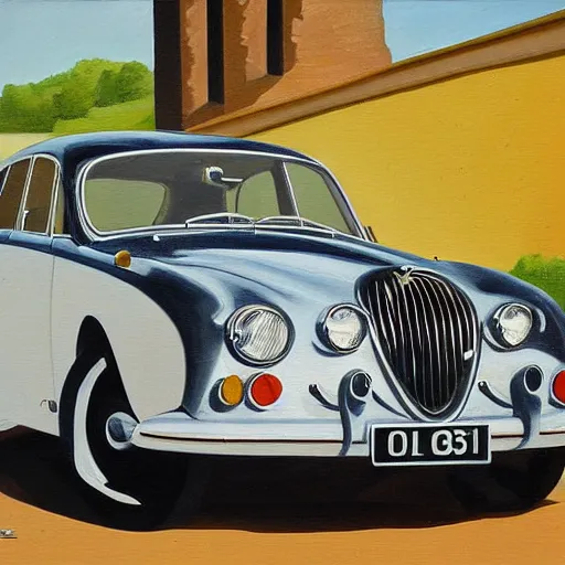 Prompt: jaguar mark 2, oil painting, modernism style, highly detailed