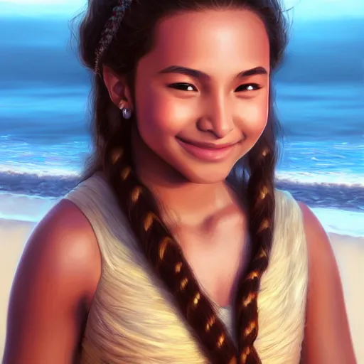 Image similar to beautiful serene intricate portrait of katara from the water tribe as a young woman, smiling softly, relaxing on the beach, golden hour, soft focus, 8 k, art by irakli nadar, hyperrealism, hyperdetailed, ultra realistic