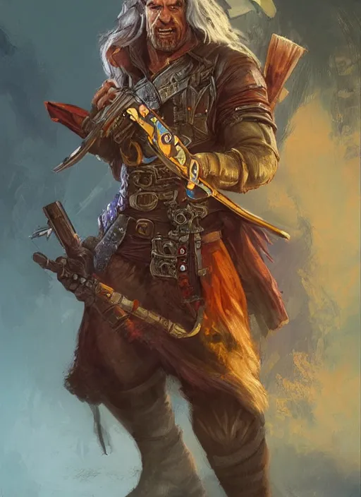 Prompt: gun slinger, dndbeyond, bright, colourful, realistic, dnd character portrait, full body, pathfinder, pinterest, art by ralph horsley, dnd, rpg, lotr game design fanart by concept art, behance hd, artstation, deviantart, hdr render in unreal engine 5