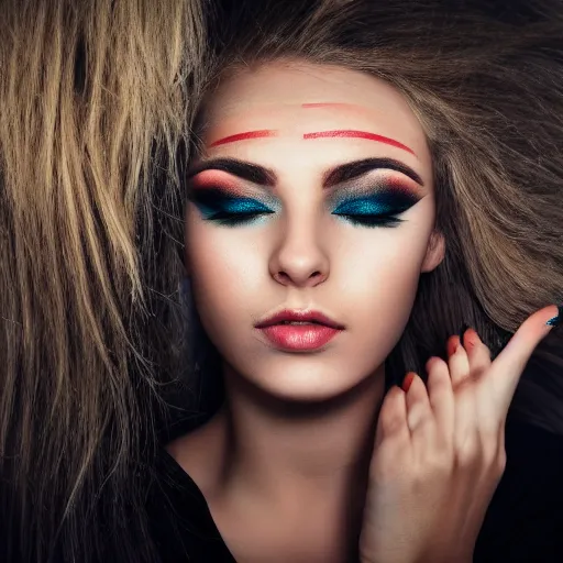 Image similar to Photo of a woman,pretty make up, bold, self confidence, cinematic, focus