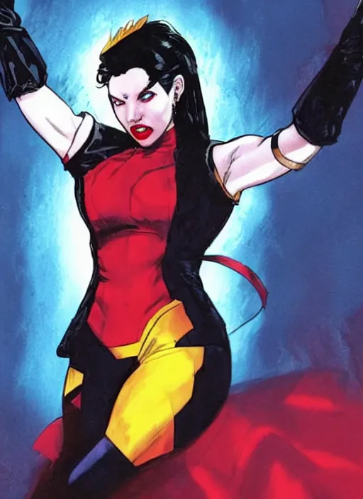 Prompt: jubilee from x-men, high contrast, concept art, dramatic lighting, portrait, facing forward, face in focus, art by Jim Lee-i