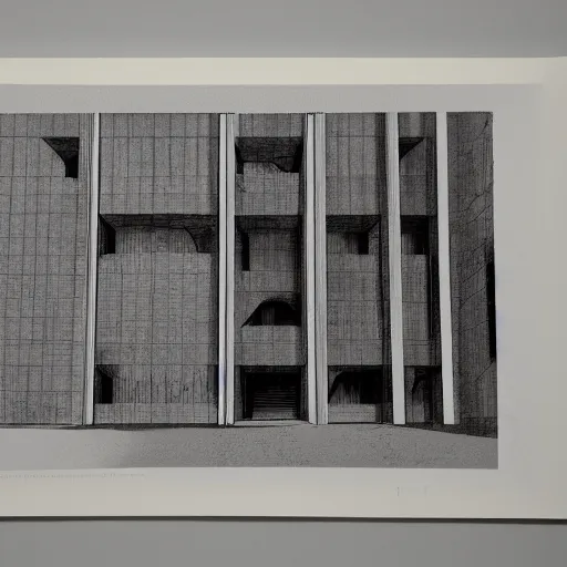 Prompt: a three color screen print of a view of an anthropological conceptual object, ( ( ( brutalism ) ) ), anthropomorphic, fujifilm,