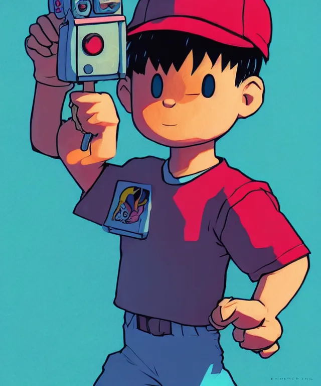 Image similar to ness from earthbound in the art style of josan gonzalez, crisp 8 k line art, digital painting, artstation, concept art, matte, sharp focus, hyper realistic lighting, illustration