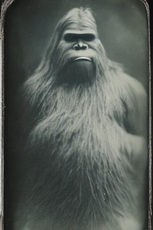 Image similar to a tintype photograph of bigfoot