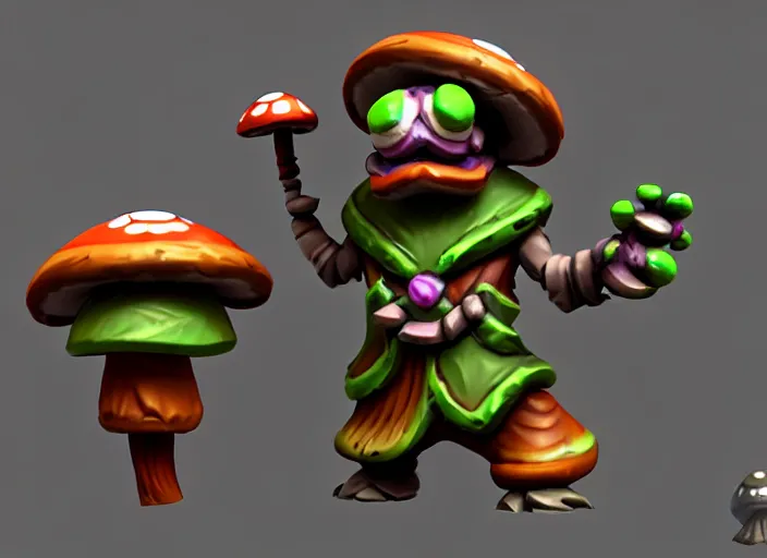 Image similar to shroomfolk, stylized stl fantasy miniature, 3 d render, activision blizzard style, hearthstone style
