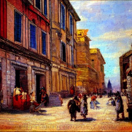 Prompt: impressionist painting of a city street in Ancient Rome