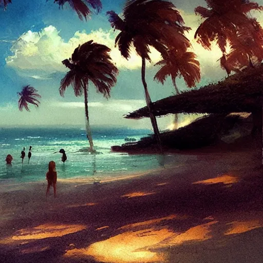 Prompt: a beach in singapore, by greg rutkowski