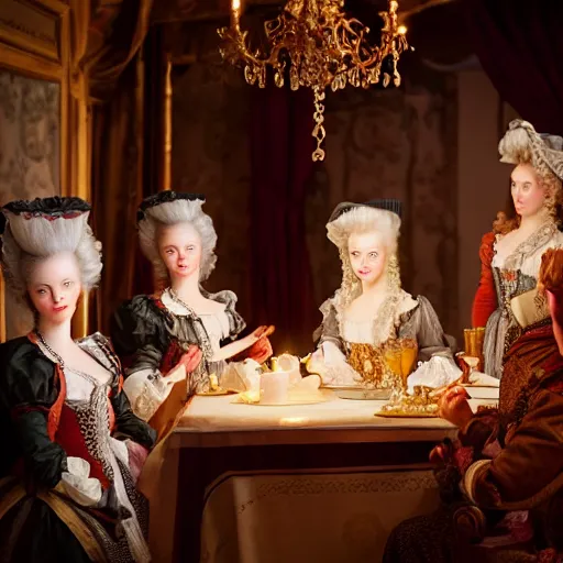 Image similar to marie antoinette in a tavern at night with candles, wow 4 k detail fantasy, matte painting, realistic materials, photo realistic, postprocessing, cinematic, hyperrealistic, studio lighting, ekaterina, the tudors, photography by richard jenkins