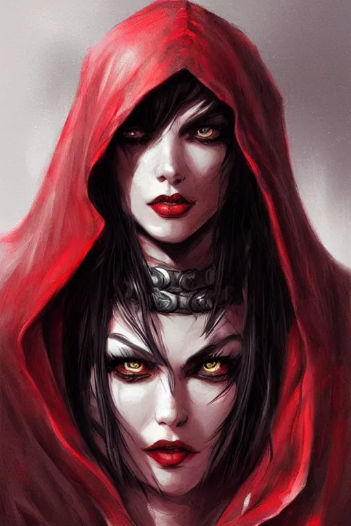 Image similar to thief red riding hood, d & d, fantasy, portrait, highly detailed, headshot, digital painting, trending on artstation, concept art, sharp focus, illustration, art by artgerm and travis charest