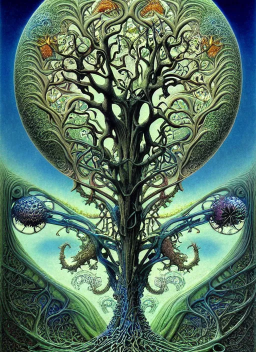 Image similar to tree of life by roger dean and andrew ferez, art forms of nature by ernst haeckel, divine chaos engine, symbolist, visionary, art nouveau, botanical fractal structures, organic, detailed, realistic, surreality