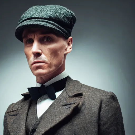 Prompt: Portrait photo of tommy shelby peaky blinder, color, studio lighting