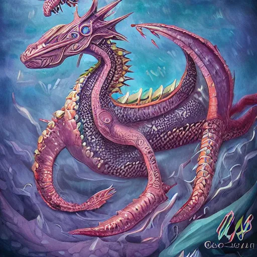 Image similar to underwater sea dragon full body, d & d style, trending on artstation, colorful, intricate, highly detailed art by ilse gort and yugin maffioli