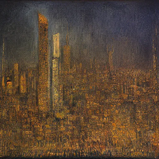 Prompt: Sculpture. A beautiful, but eerie, illustration of a cityscape at night. The buildings are all tall and thin, and they are lit up by a strange light. The sky is deep and dark and there are no stars to be seen. by James Ensor, by Jerry Siegel Sigma 85mm f/1.4