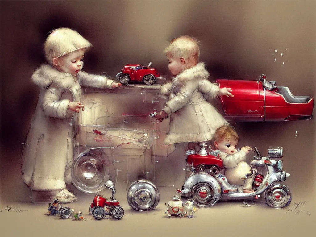 Image similar to toddler ( ( ( ( ( 2 0 2 2 retro future living room. muted colors. toys laying around ) ) ) ) ) by jean baptiste monge, chrome red, chrome silver