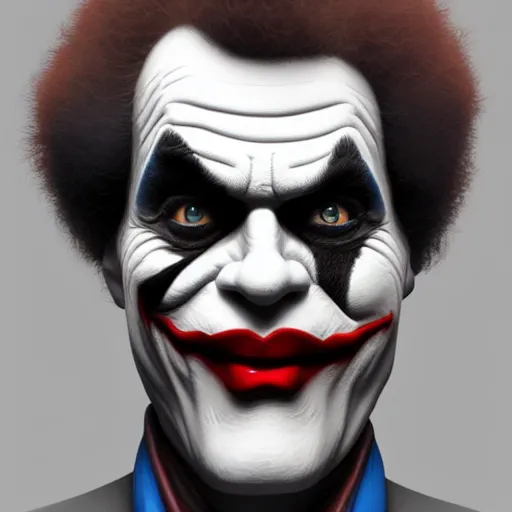 Image similar to Bob Ross is The Joker, hyperdetailed, artstation, cgsociety, 8k