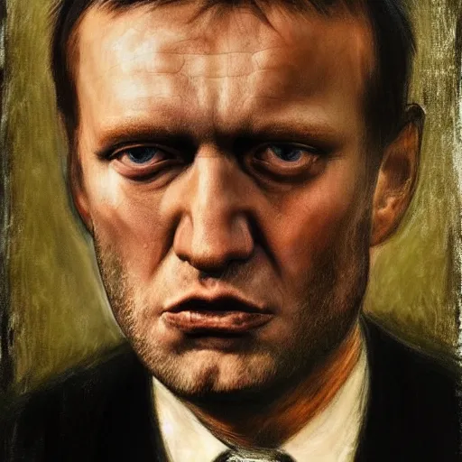 Image similar to Portrait by H.R.Giger of Alexei Navalny abomination, photo-realistic, 2K, highly detailed