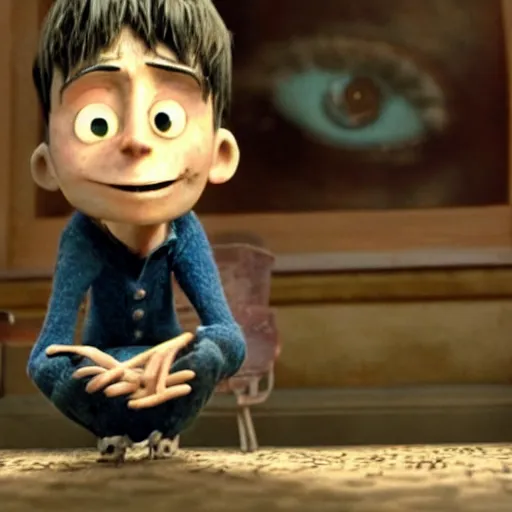 Image similar to A still of Damon Albarn in the film Coraline, highly detailed, very detailed, extremely detailed, detailed, HD Quality, taken in the mid 2000s