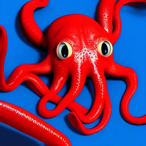 Image similar to portrait of red octopus, sly, cunning, blue background, pixar style animation 3d extremely gloomy lighting, atmospheric, cinematic, detailed illustration unreal Engine, 8K