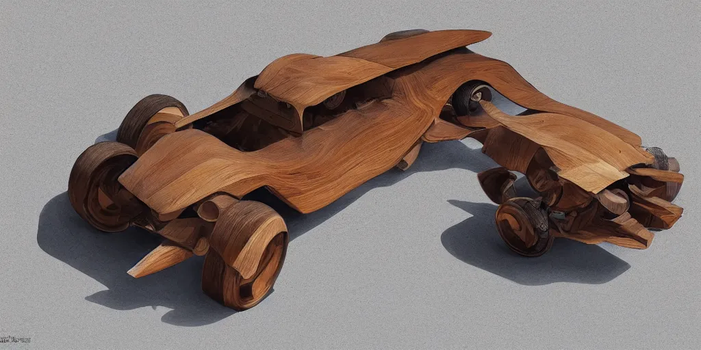 Image similar to wooden vehicle design, design sheet, Moebius, Greg Rutkowski, Zabrocki, Karlkka, Jayison Devadas, Phuoc Quan, trending on Artstation, 8K, ultra wide angle, zenith view, pincushion lens effect.