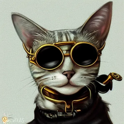 Image similar to a cat with steampunk googles, by ROSS tran