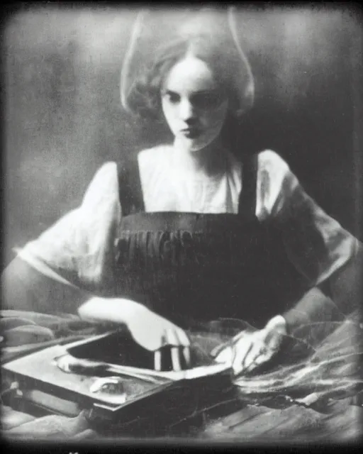 Image similar to 1 9 0 0 s photo of a person on a macbook pro old photo grain double exposure masterpiece