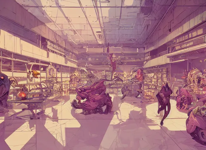 Image similar to large fancy showroom for products. sharp focus, cinematic pose, cinematic lighting, unreal engine render. art by josan gonzales and moebius and deathburger.