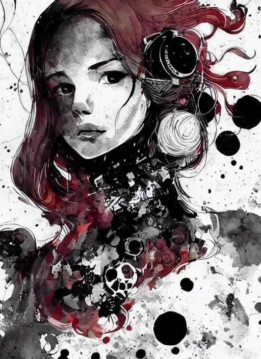 Prompt: highly detailed portrait of a hopeless pretty astronaut lady with a wavy blonde hair, by dustin nguyen, akihiko yoshida, greg tocchini, greg rutkowski, by kaethe butcher, 4 k resolution, nier : automata inspired, bravely default inspired, vibrant but dreary but upflifting red, black and white color scheme!!! ( ( space nebula background ) )