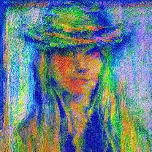 Image similar to AI reaches sentience, impressionist art