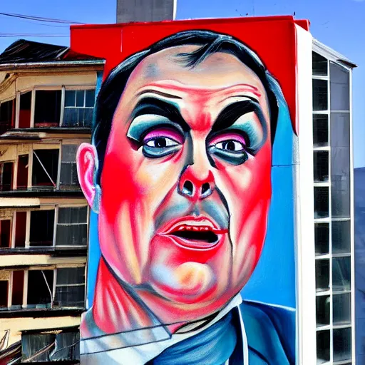 Prompt: gorbachev drag queen painting on building detailed