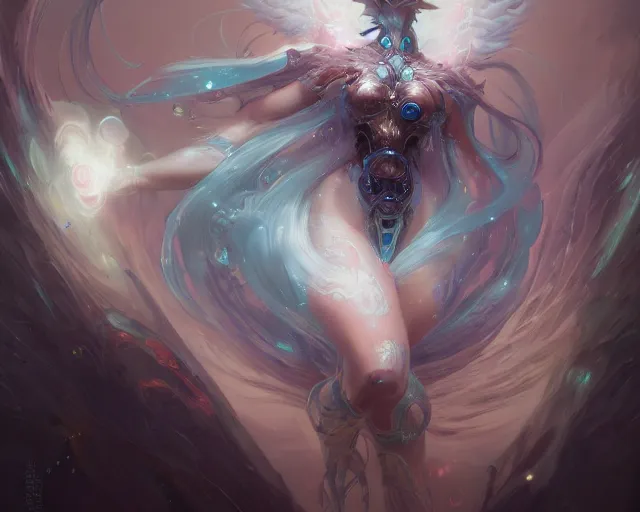 Image similar to portrait of a beautiful cybernetic emanation from angelarium, by pete mohrbacher and artgerm and wlop, digital art, highly detailed, intricate, fantasy, mystical, Trending on Artstation HQ, deviantart, unreal engine, 4K UHD image