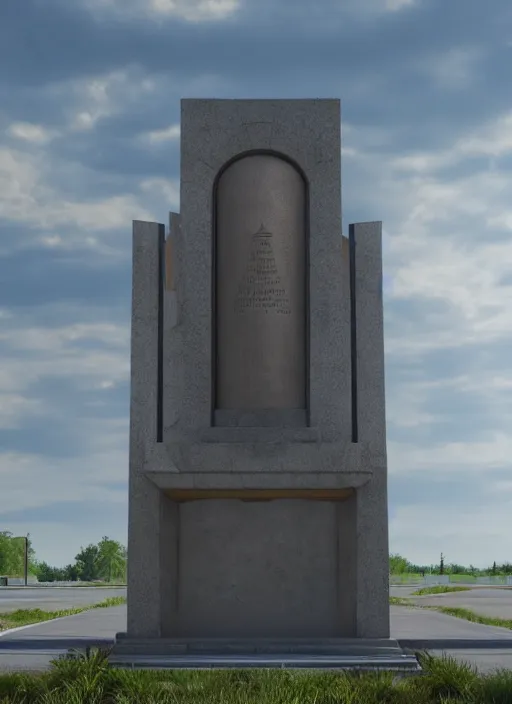 Prompt: highly detailed realistic architecture 3 d render of a metallic stele monument in frank lloyd wright style standing on a side of a highway, archdaily, made in unreal engine 4 octane render