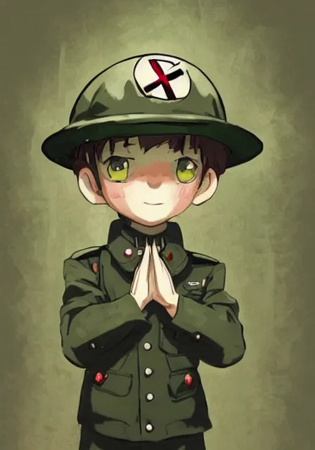 Prompt: beautiful little boy in nazi uniform doing nazi salute. red, green, blue and gray pallet color. made in abyss art style, inspired by kris from deltarrune, cute detailed artwork, anatomically correct, soft details, ilya kuvshinov, reflection, perfect composition, mobile wallpaper, illumination, digital art, detailed anime soft face