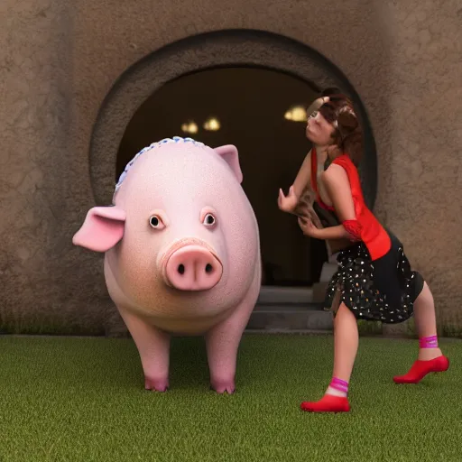 Image similar to Estefania dancing with a pig realistic, 8k, dream,